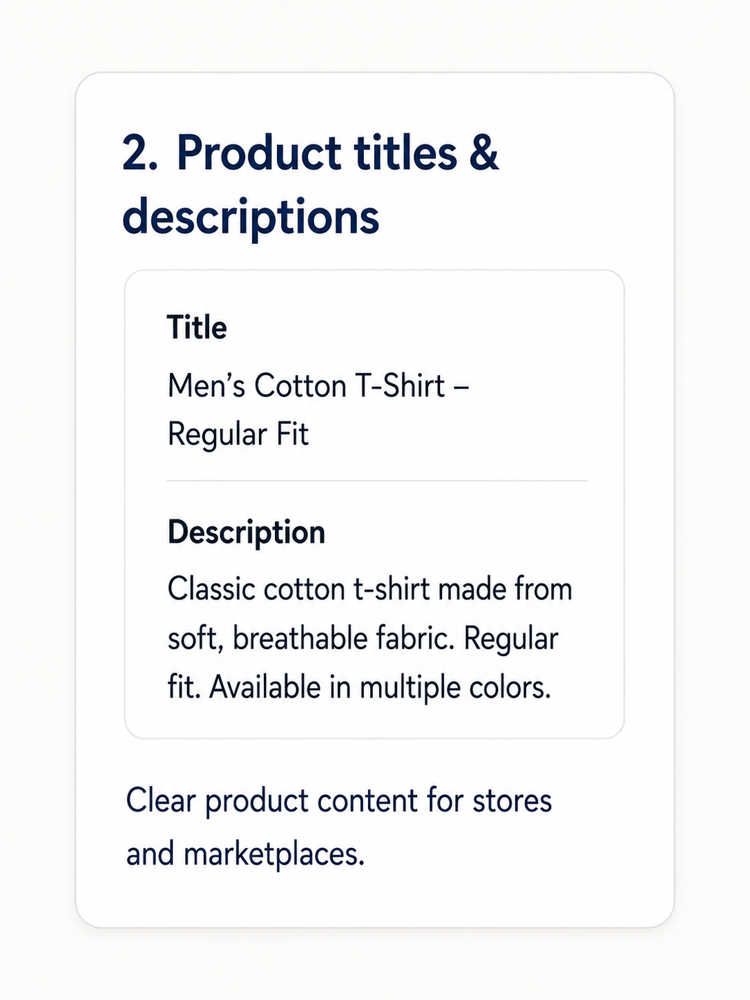 Product titles and descriptions card